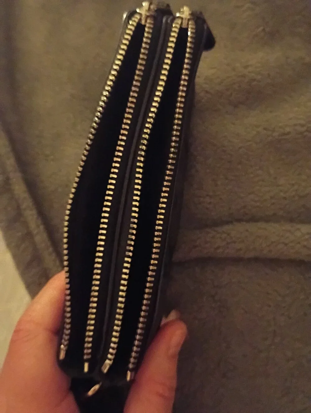 Coach Black & Charcoal Signature Zip Wristlet with Flower Charm